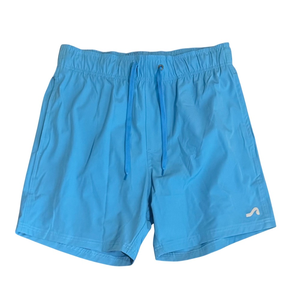 Surf Style Men's Elastic Waist Drawstring Light Blue Swim Trunks Size Medium